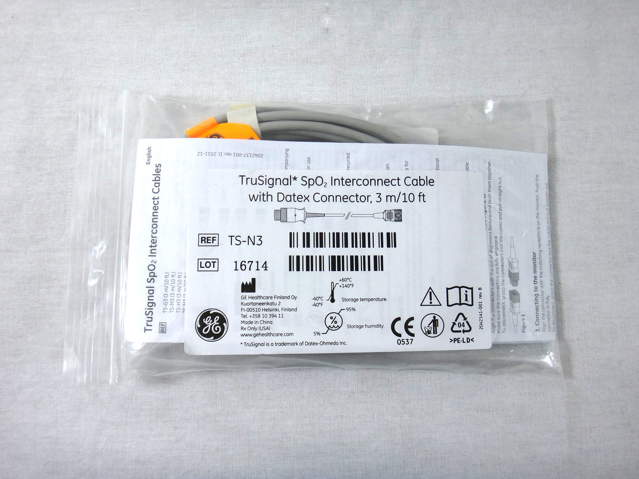 GE TS N3 TruSignal SpO2 Interconnect Cable With Datex Connector Jaken ge-ts-n3-trusignal-spo2-interconnect-cable-with-datex-connector-jaken